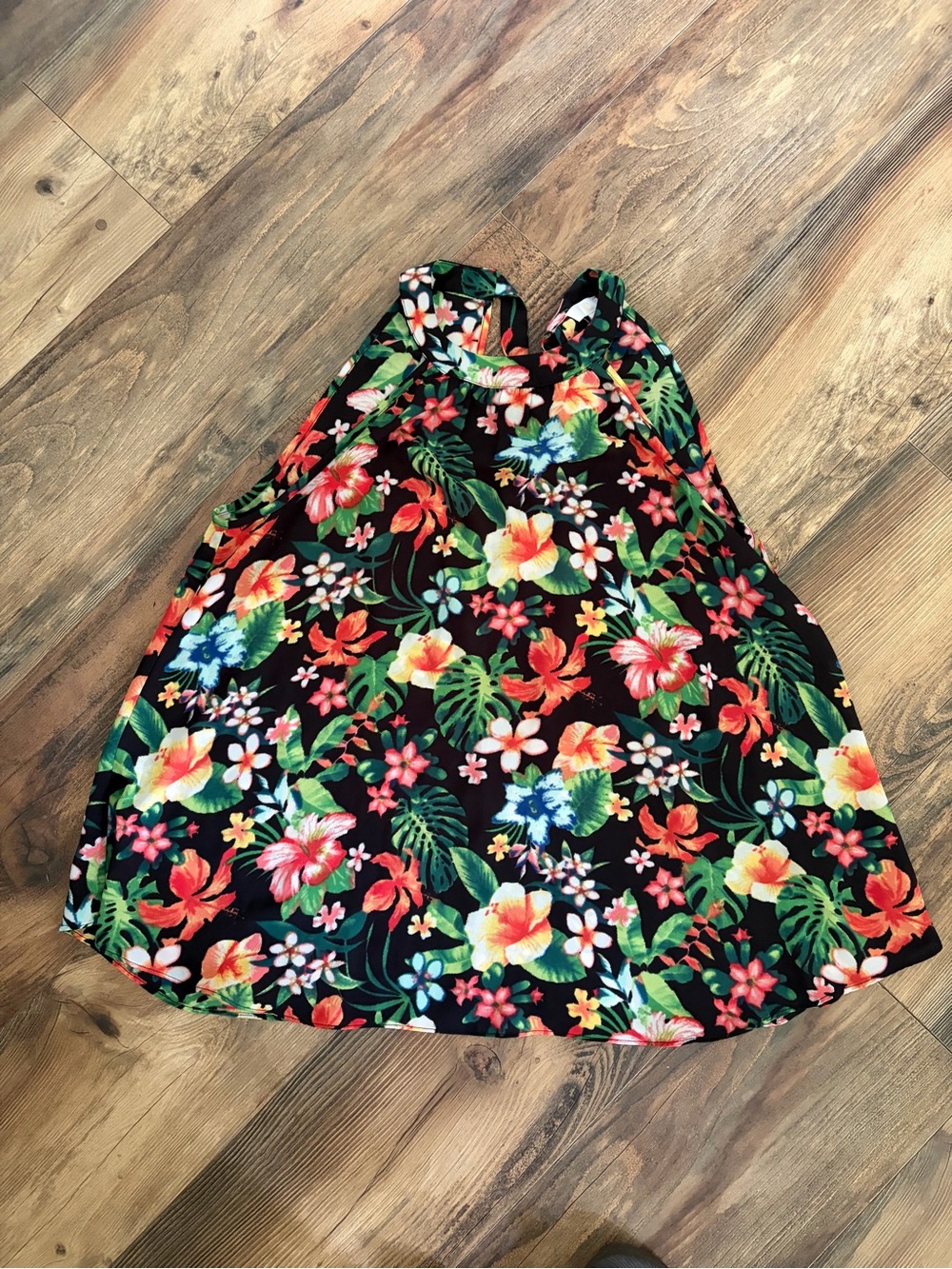 Charming Charlie Black Tropical Floral Racerback Tank